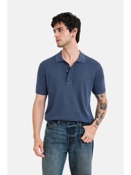 Snitch - Blue Solid Half Sleeves Regular Polo T-Shirt for Men