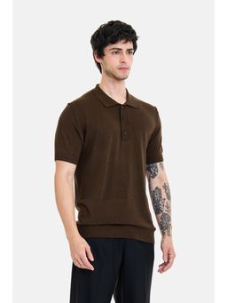 Snitch - Dark Brown Solid Half Sleeves Regular Polo T-Shirt for Men