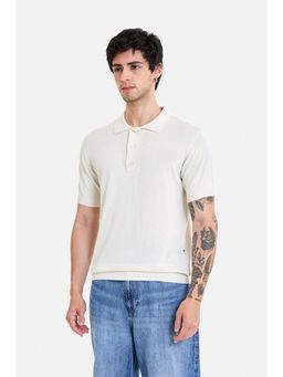 Snitch - Off-White Solid Half Sleeves Regular Polo T-Shirt for Men