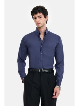 Snitch - Navy Blue Solid Full Sleeves Slim Formal Shirt for Men