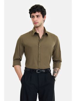 Snitch - Khaki Solid Full Sleeves Slim Formal Shirt for Men