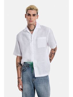 Snitch - White Solid Half Sleeves Regular Shirt for Men
