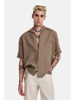 Snitch - Brown Solid Half Sleeves Regular Shirt for Men