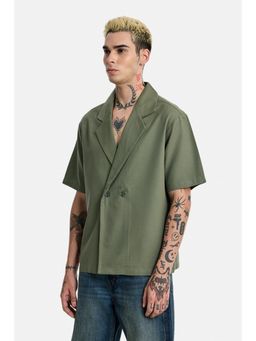 Snitch - Olive Solid Half Sleeves Oversized Casual Shirt for Men