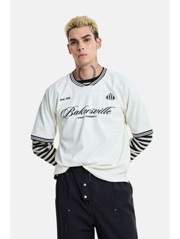 Snitch - Cream Graphic Half Sleeves Oversized Casual T-Shirt for Men