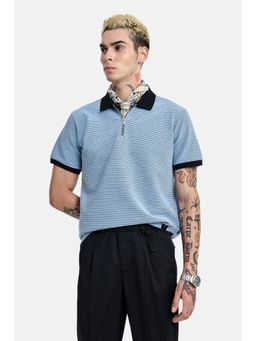Snitch - Sky Blue Stripes Half Sleeves Polo T-Shirt for Men