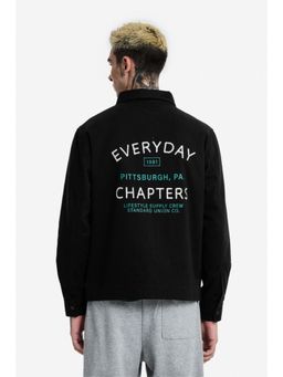 Snitch - Black Typography Full Sleeves Oversized Casual Shacket for Men