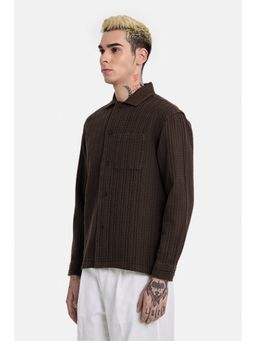 Snitch - Dark Brown Textured Full Sleeves Regular Casual Shacket for Men