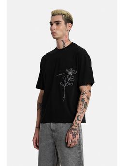 Snitch - Black Embroidery Half Sleeves Boxy Casual T-Shirt for Men