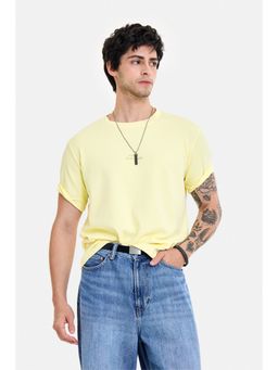 Snitch - Yellow Textured Half Sleeves Regular Casual T-Shirt for Men