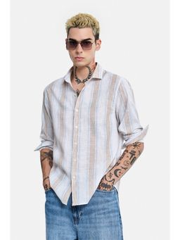 Snitch - Beige Stripes Full Sleeves Regular Casual Shirt for Men