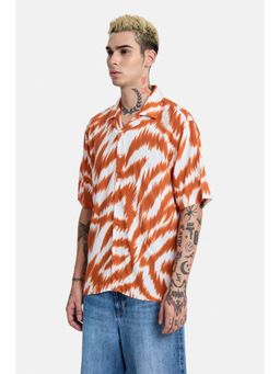 Snitch - Orange Abstract Half Sleeves Oversized Shirt for Men