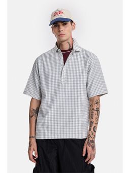 Snitch - White Micro Check Half Sleeves Oversized Casual Shirt for Men