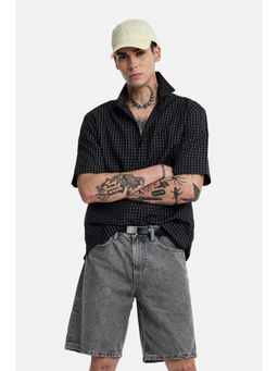 Snitch - Black Micro Check Half Sleeves Oversized Casual Shirt for Men
