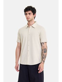 Snitch - Beige Solid Half Sleeves Regular Casual Shirt for Men