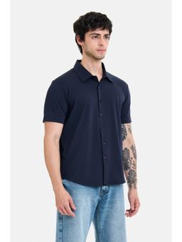 Snitch - Navy Blue Solid Half Sleeves Regular Casual Shirt for Men