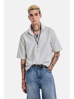 Snitch - White Stripes Half Sleeves Oversized Casual Shirt for Men