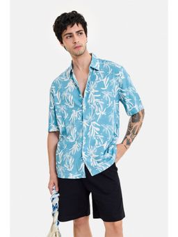 Snitch - Teal Floral Half Sleeves Boxy Casual Shirt for Men