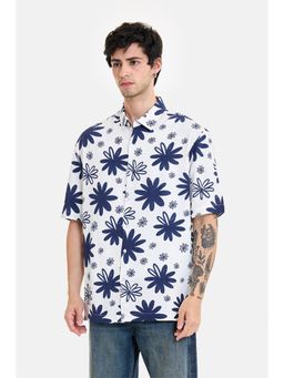 Snitch - White Floral Half Sleeves Boxy Casual Shirt for Men