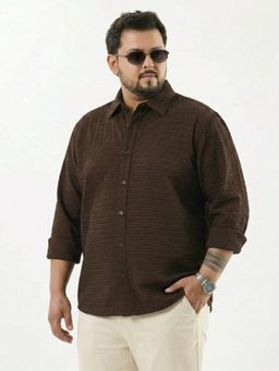 UNSTD - Men Brown Plus Size Textured Full Sleeve Shirt