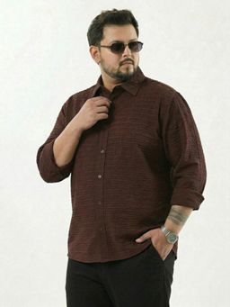 UNSTD - Men Wine Plus Size Textured Full Sleeve Shirt