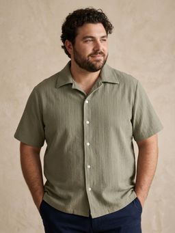 UNSTD - Men Green Plus Size Textured Half Sleeve Shirt