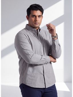 UNSTD - Men Grey Plus Size Oxford Cotton Solid Full Sleeve Shirt