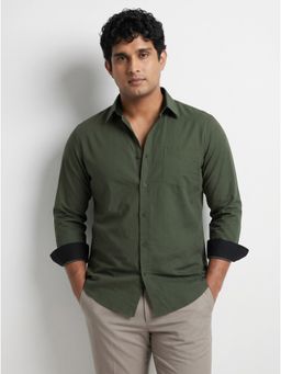 UNSTD - Men Olive Plus Size Solid Cotton Shirt