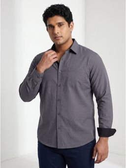 UNSTD - Men Grey Plus Size Solid Cotton Shirt