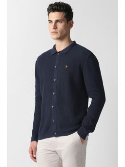 Van Heusen - Men Navy Blue Textured Cardigan