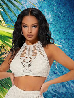 BRACHY - White Hollow Out Tie Backless Halter Crochet Padded Bralette