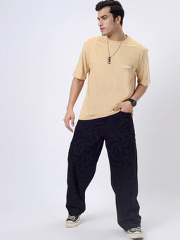 JadeBlue - Beige Cotton Graphic Printed Slim Fit T-Shirt