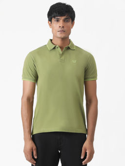 Greenfibre - Olive Cotton Blend Solid Slim Fit Polo T-Shirt