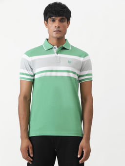 Greenfibre - Green Cotton Blend Striped Slim Fit Polo T-Shirt