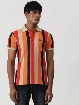 Greenfibre - Multi-Color Cotton Blend Striped Slim Fit Polo T-Shirt