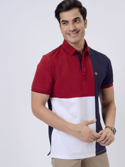 JadeBlue - Multi-Color Cotton Colorblock Slim Fit Polo T-Shirt