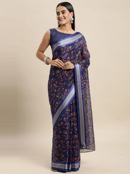 Odette - Cotton Silk Blue Printed Saree with Unstitched Blouse