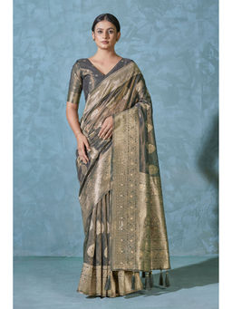 Monjolika Fashion - Grey Simar Silk Woven Designer Classic Saree with Unstitched Blouse