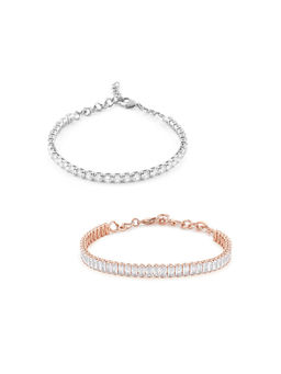 Zaveri Pearls - Rose Gold and Silver Cubic Zirconia Tennis Bracelets (Set of 2)