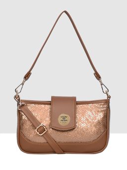ESBEDA - Women Brown Textured Sling Bag with Detachable Strap