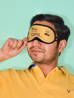 Indigifts - Eye Cover For Women Wake Me with Coffee Printed Beige Eye Mask