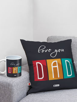 Indigifts - Dad Birthday Gifts Love You Dad Cushion Cover with Filler & Coffee Mug (12x12 inches)