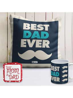 Indigifts - Gift for Father Best Dad Ever Cushion Cover with Filler & Coffee Mug (12x12 inches)