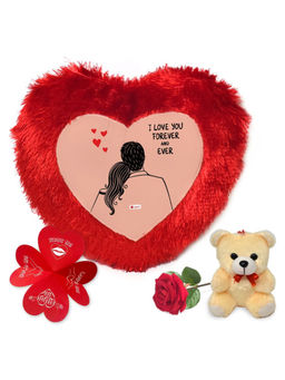 Indigifts - Heart Cushion Greeting Card with Teddy and Rose (Set Of 4) Valentine Gift