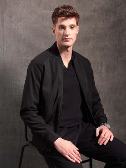 U.S. Polo Assn. Denim Co. - Black Textured Black and Gold Bomber Jacket