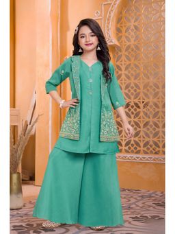Lagorii - Sea Green Embroidered Kurti Palazzo With Jacket
