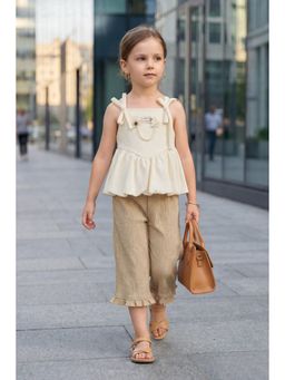 Lagorii - Beige Co-Ord - Peplum Top And Wide-Leg Pant