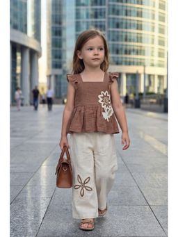 Lagorii - Brown Stylish Peplum Top And Cream Pant Co-Ord