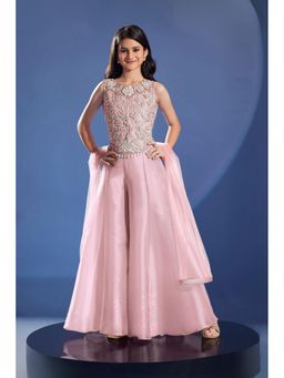 Lagorii - Pink Embroidered Palazzo With Dupatta & Top