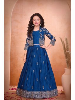 Lagorii - Royal Blue Lehenga With Embroidered Jacket & Top